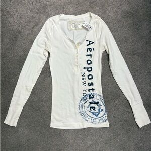 Aeropostale White Stretch Henley Tee